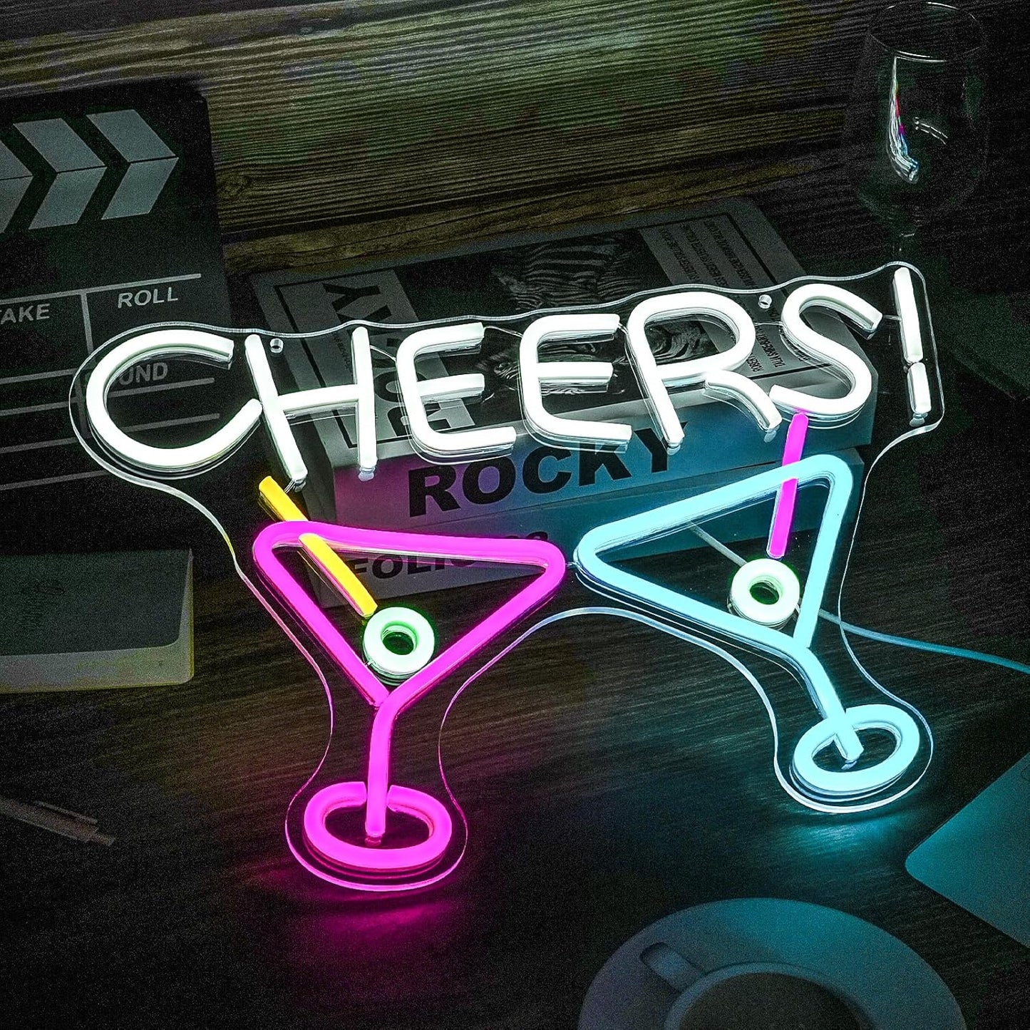 Cheers Neon Sign,Bar Cocktail Neon Sign for Wall Decor,USB Powered,Living Room,Game Room Decor,for Adult Boys Girls Bedroom Restaurant Hotel Party Birthday(16.5x11.5in)
