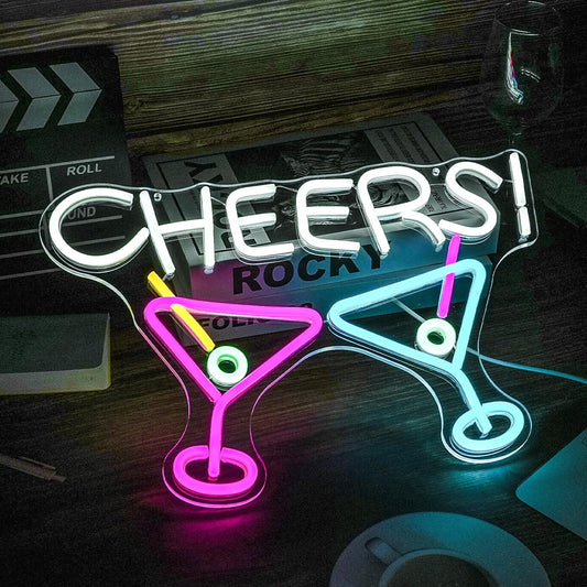 Cheers Neon Sign,Bar Cocktail Neon Sign for Wall Decor,USB Powered,Living Room,Game Room Decor,for Adult Boys Girls Bedroom Restaurant Hotel Party Birthday(16.5x11.5in)