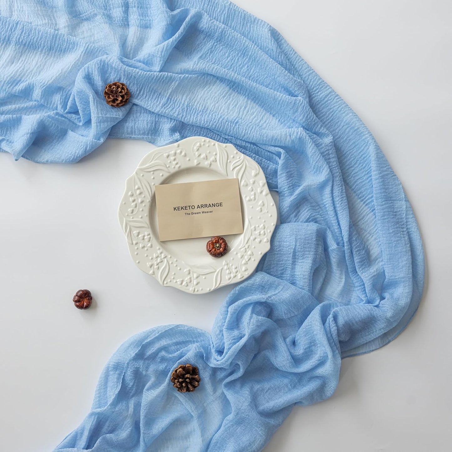 Cheesecloth Light Blue Table Runner Gauze Rustic Cheese Cloth Table Runner 120 Inch 10 FT for Wedding Baby Shower Bridal Shower Birthday Party Sheer Home Boho Decorations