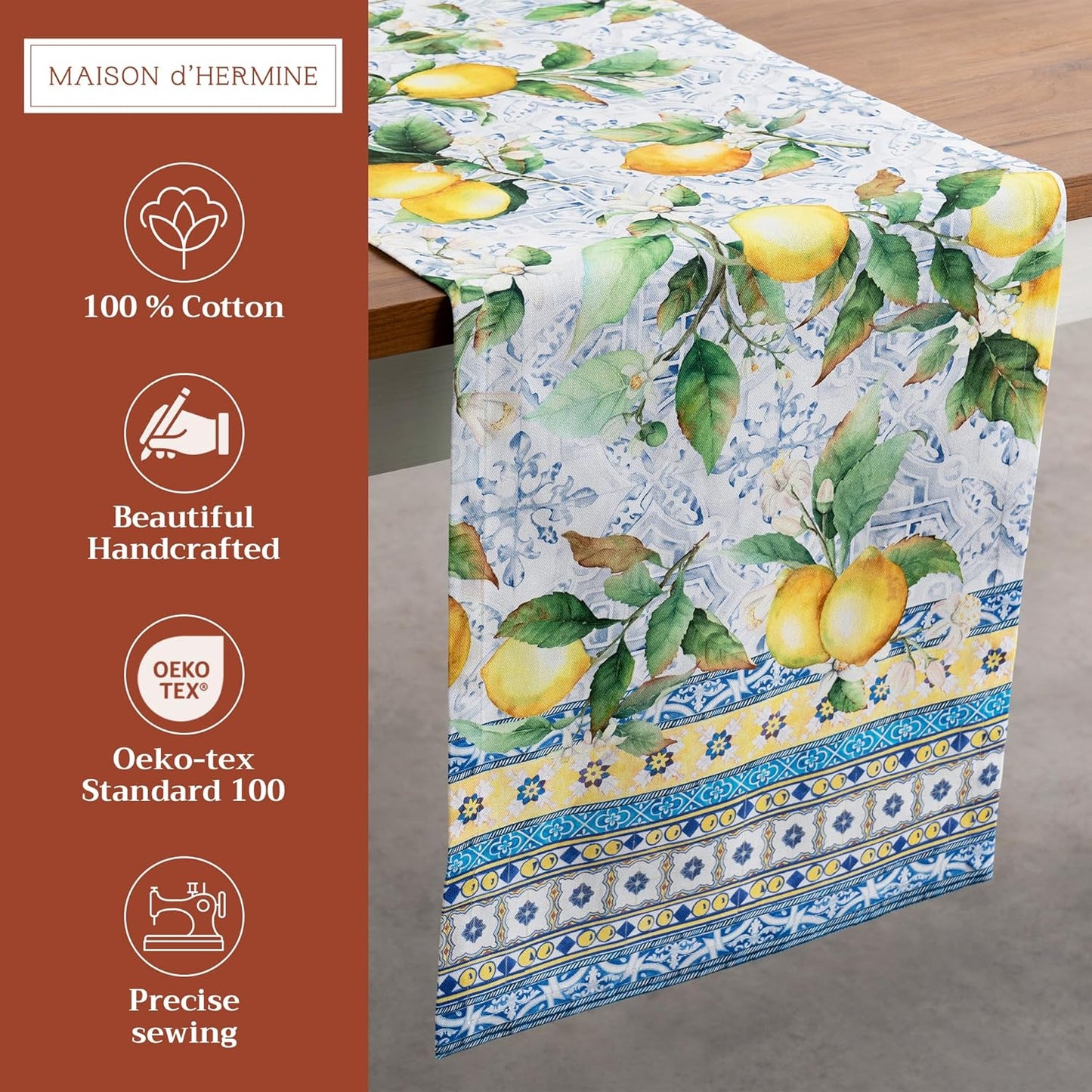 Maison d' Hermine Table Runner 100% Cotton Single Layer Table Runners 108 inches Long Decorative for Home Kitchen Dining Party Baby Shower Wedding Bridal Shower Spring Summer (Citrus, 14.50" x 108")