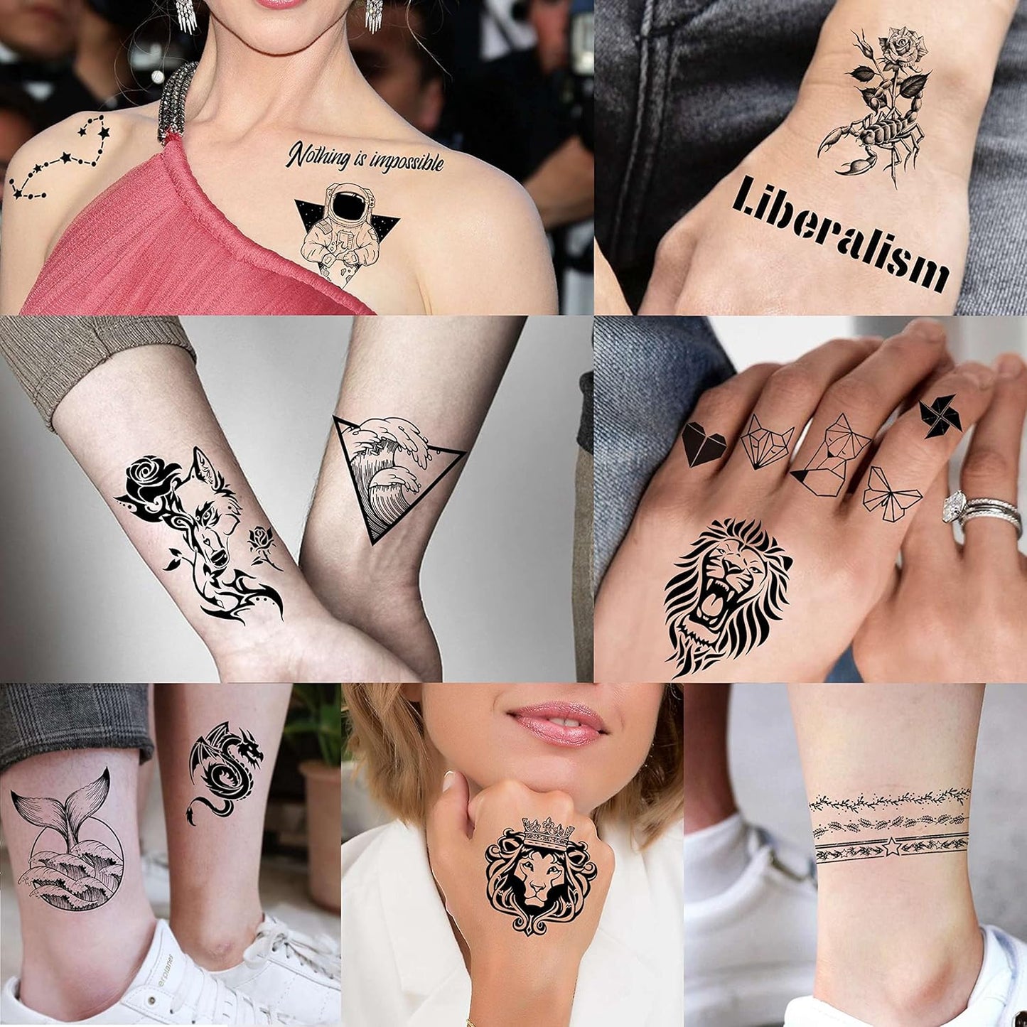 52 Sheets Tiny Small Temporary Tattoos For Kids Boys Girls, Tribal Animals Butterfly Anchor Compass Tattoo Stickers For Men Women, 3D Cute Flower Fake Face Tatoo Kits Sets For Neck Arm Hands