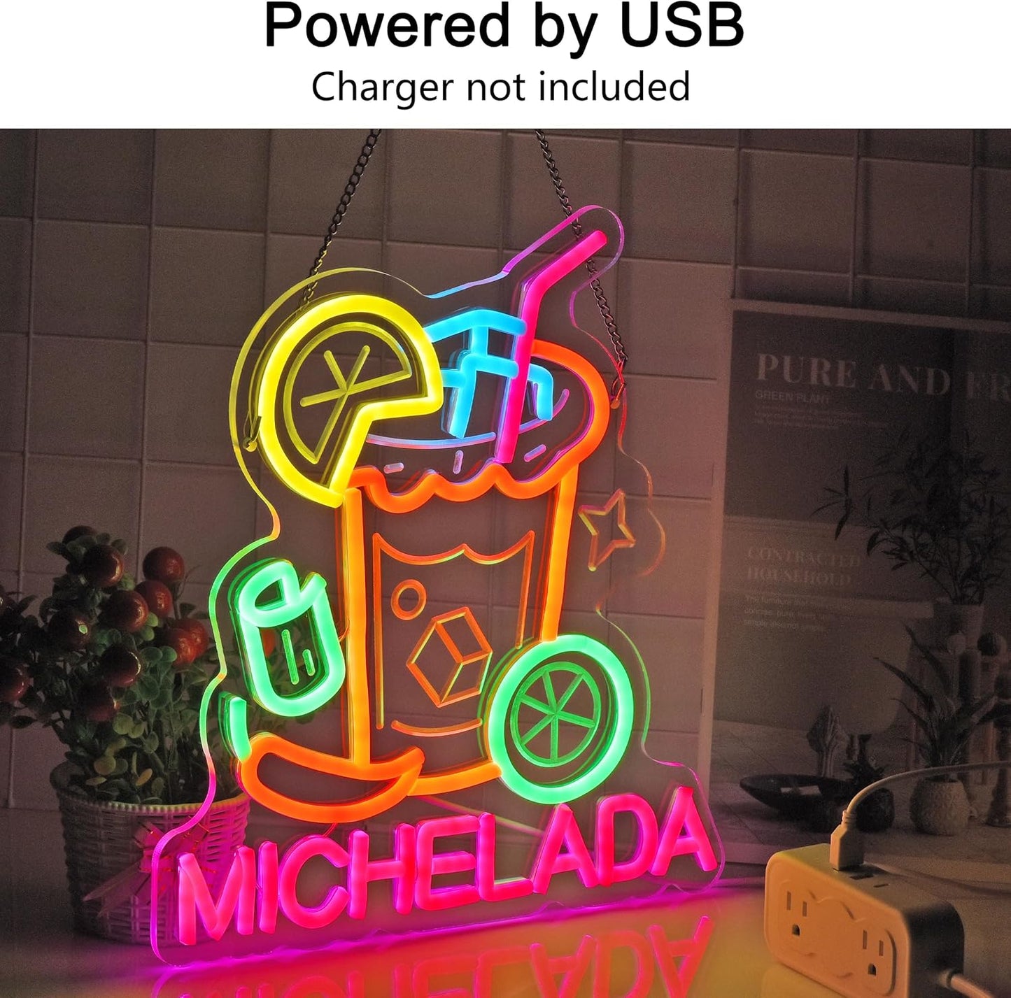 CNBEYOUNG Michelada Neon Sign, Neon Lights Hanging Wall Art Decoration for Mexican Restaurant Cocktail Bar Man Cave Kitchen Party Home Decor, USB Powered Ultra Bright Dimmable,13.46x 12.6inches