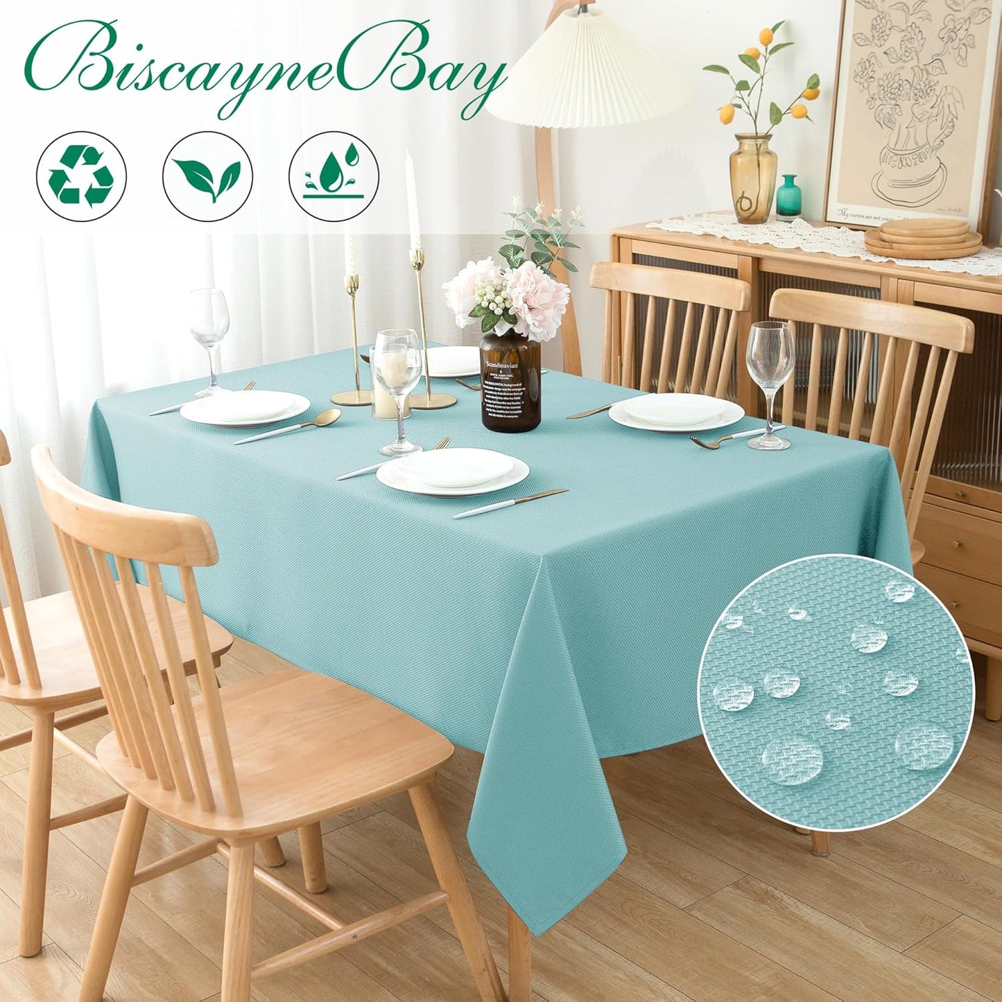 Biscaynebay Tablecloth for Rectangle Tables-60x108 Inch Aqua Blue Outdoor Picnic Table Cover-Rectangular Folding Table Cloths Water Resistant for Kitchen Camping Dining Room Patio Banquet Party