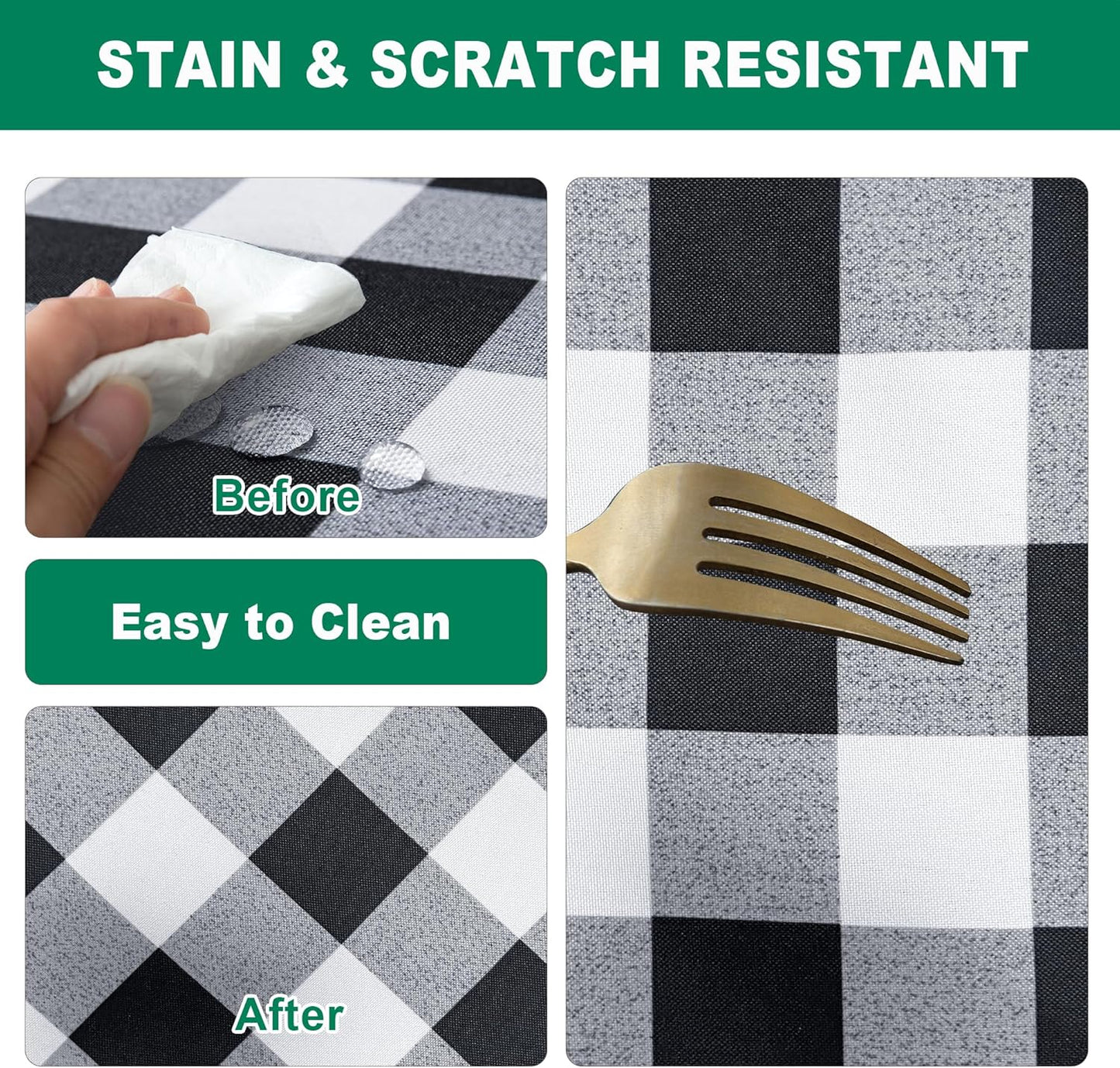 Biscaynebay Fabric Round Tablecloths 70", Black/Grey Scottish Plaid Table Cloth Small Circle Folding Table Covers Water Resistant for Dining, Kitchen, Wedding & Parties