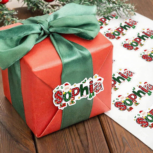 callie Personalized Christmas Stickers - Custom Name, 3.5"×1.69" Santa Claus Elk Design Merry Christmas Stickers Labels for Envelopes Seals Crafts Cards Gifts (28PCS)