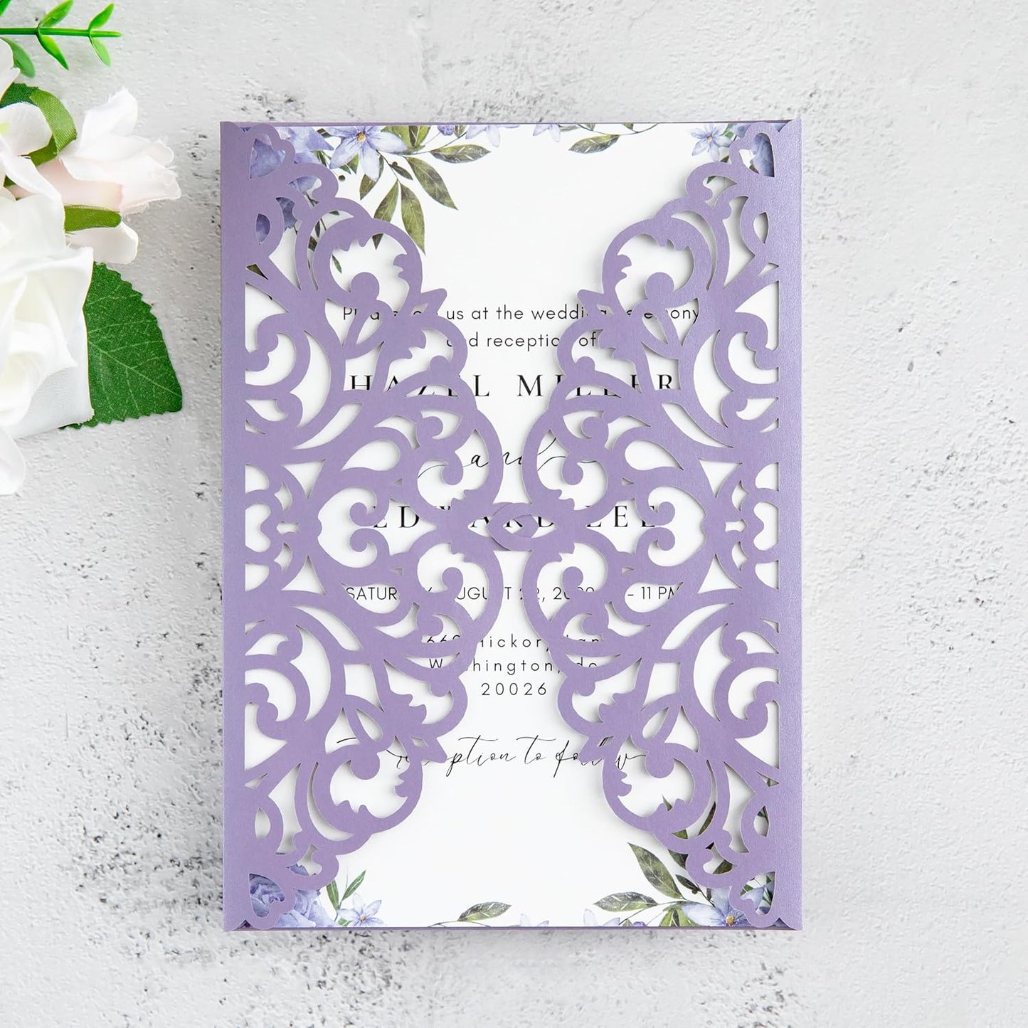 20Pcs Lilac Laser Cut Invitation Cards With Blank Inner Sheets for Wedding Cards Bridal Shower Engagement Quinceanera Invitation (No Envelopes)