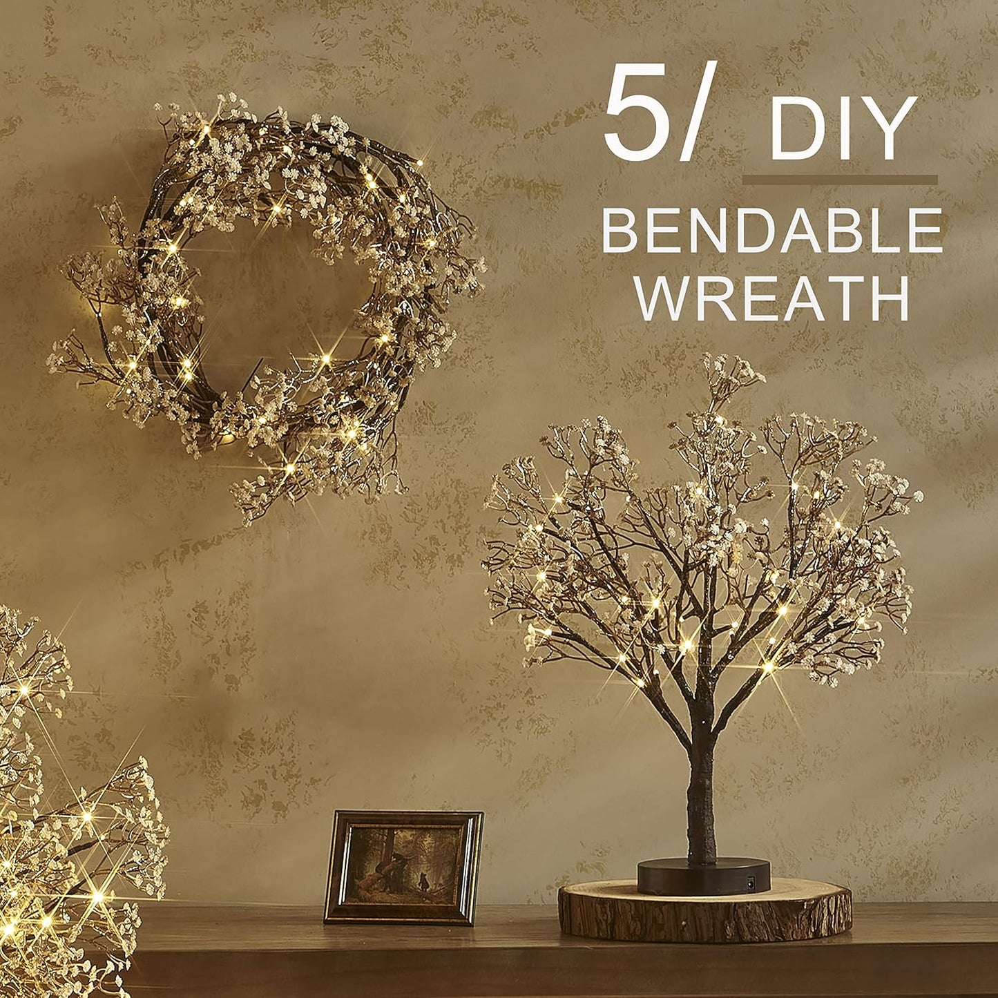 Fudios Lighted Garland Flowers for Mantle with Timer Battery 48 LED 6ft Vine Garlands for Decor with Flowers and Lights for Summer Wedding Party