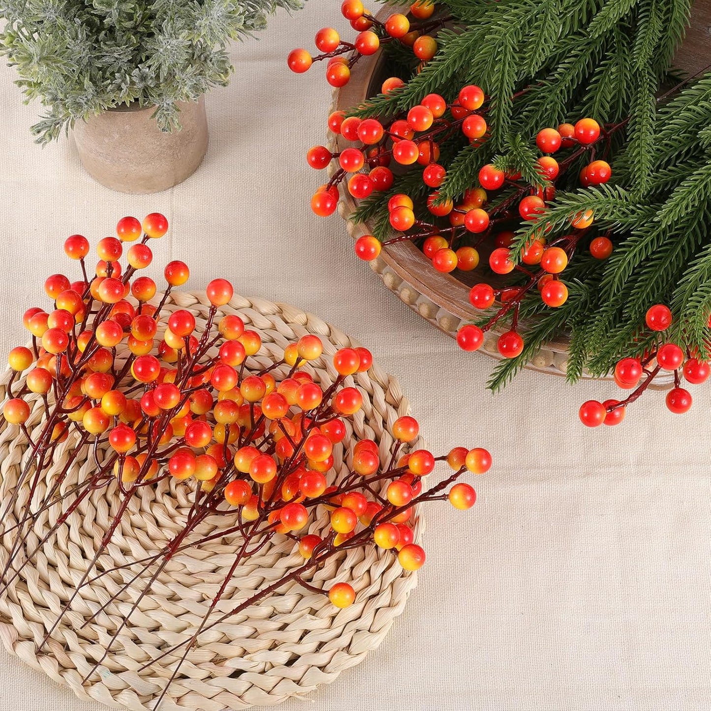 40 Pcs Artificial Berry Stems Branches, Fall Halloween Faux Holly Berries Picks and Sprays Ornaments for Thanksgiving Wreath DIY Craft Decorations Holiday Home Decor (40, Orange)