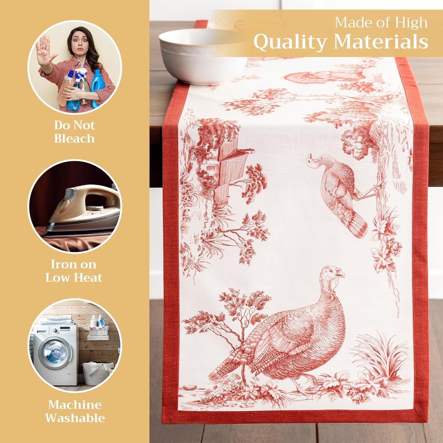 Maison d' Hermine Table Runner 100% Cotton Single Layer Table Runners 72 inches Long for Thanksgiving Christmas Decorations Home Kitchen Dining Party Wedding (Holy Jouy - Red, 14.5" x 72")