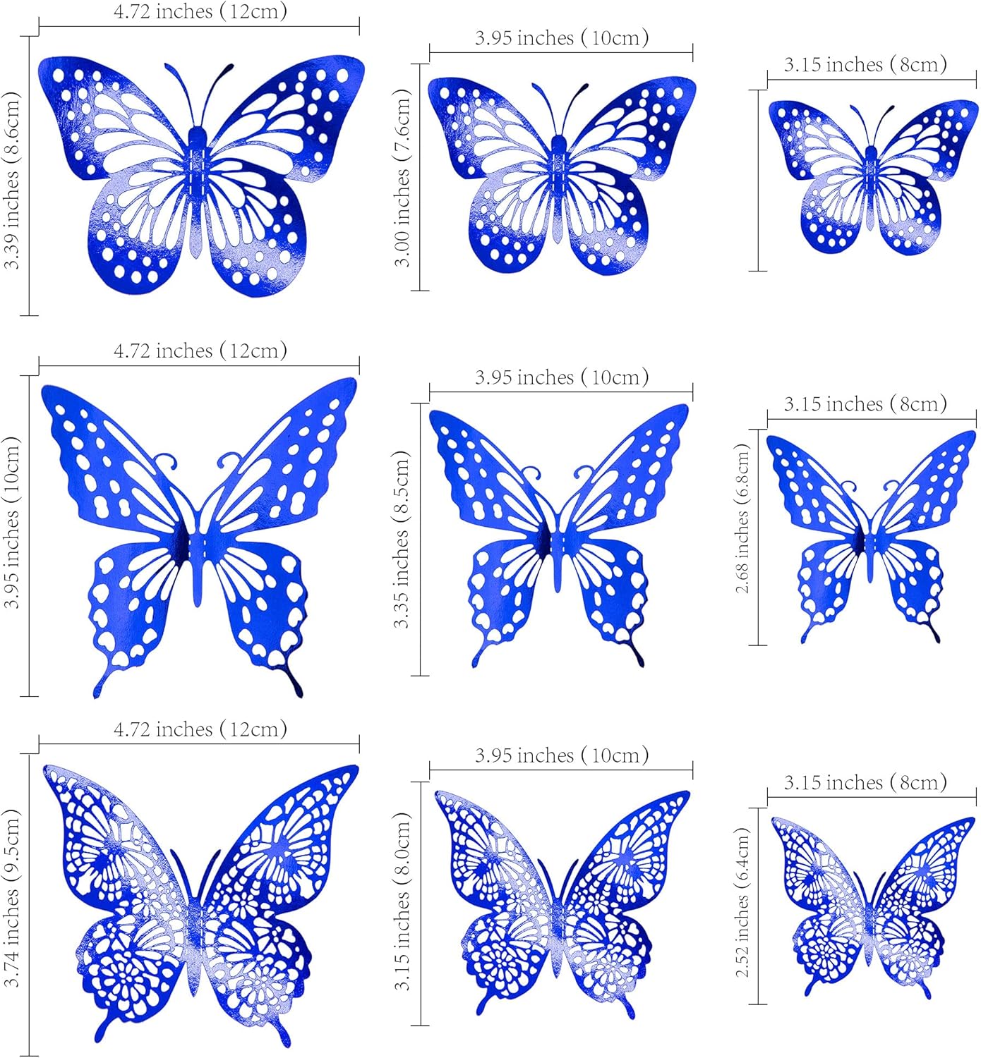 Gyufise 36 Pack Blue 3D Butterfly Cupcake Toppers Hollow Butterfly Cake Decorations for Birthday Wedding Fairy Party Butterfly Wall Sticker Decal for Background Wall Decoration