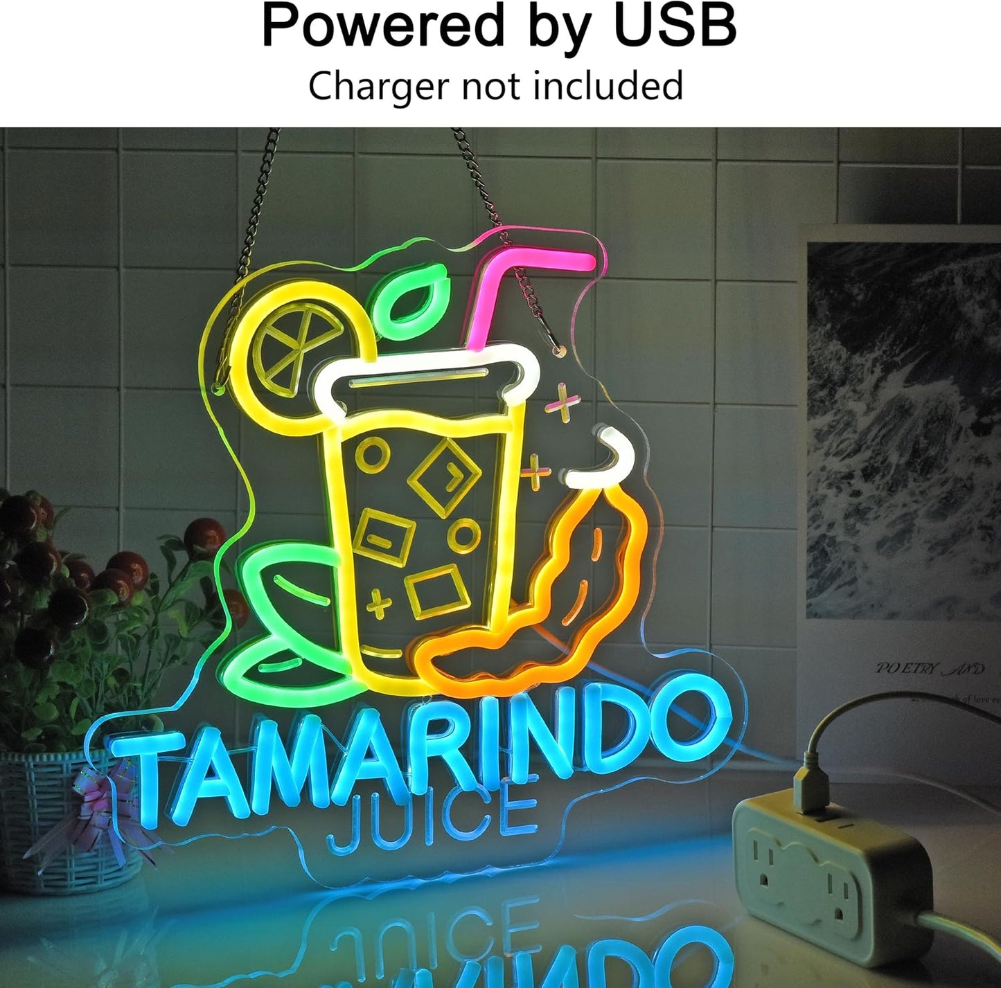 CNBEYOUNG Tamarindo Juice Neon Sign, Neon Lights Hanging Wall Art Decoration for Mexican Restaurant Shop Bar Cafe Kitchen Party Home Decor, USB Powered Ultra Bright Dimmable,12.83x 11.8inches