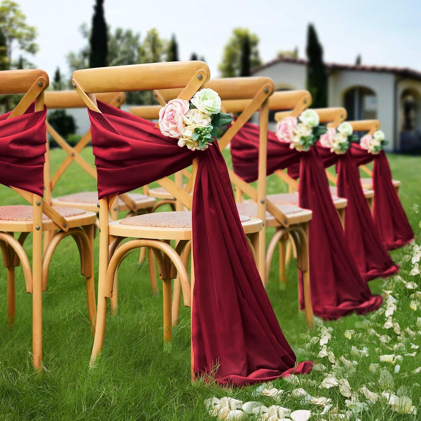 VACVELT Wedding Arch Draping Fabric - Burgundy Chiffon, 2 Panels Sheer Drapes, 30 Inch x 20ft Backdrop Curtain for Outdoor Wedding Ceremony Decor