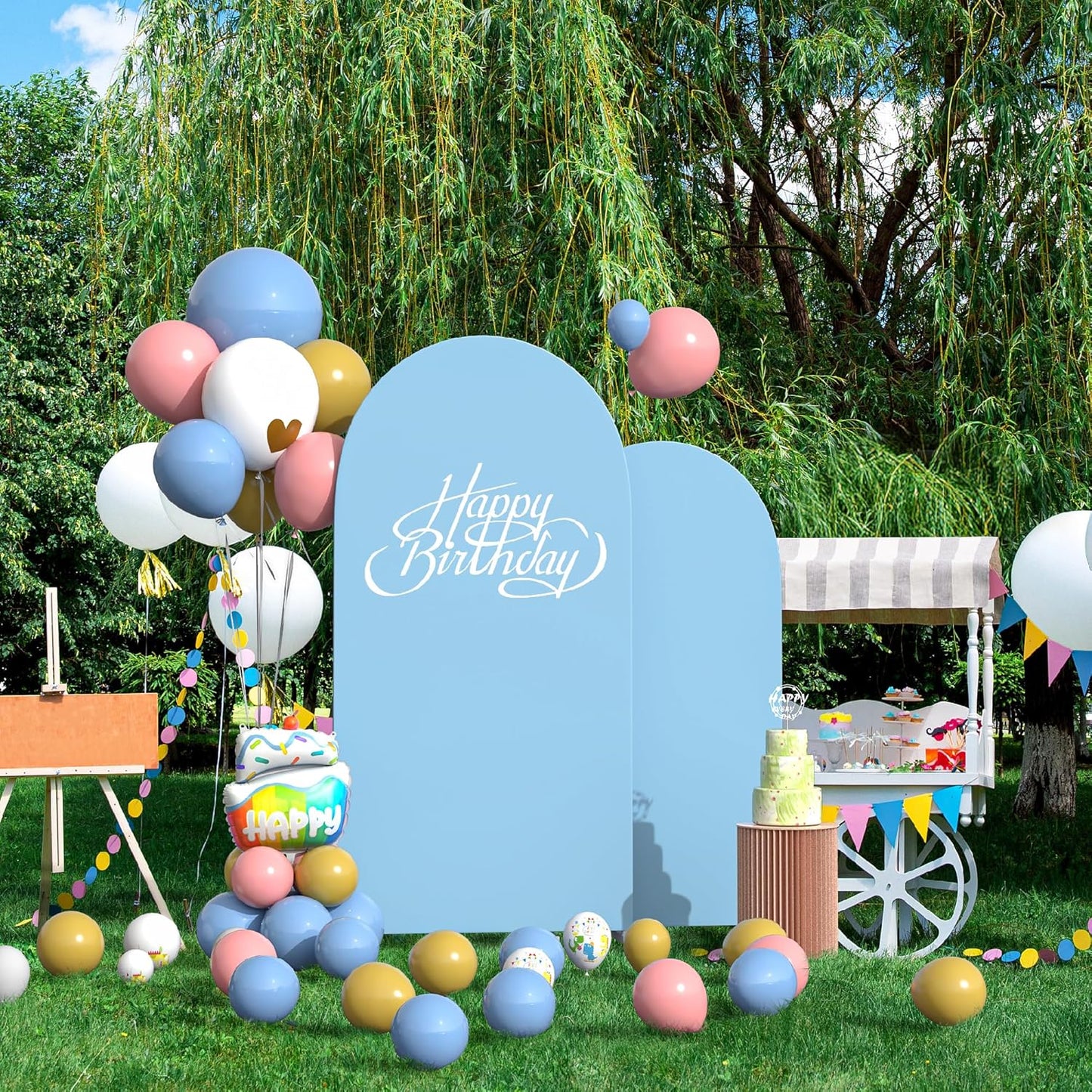 Set of 2 Arch Backdrop Cover Dusty Blue High Elastic Wrinkle-Resistant Arch Cover Spandex Fabric Thick Round Top Chiara Backdrop for Weddings Birthday Baby Shower Garden 6.6FT, 8FT