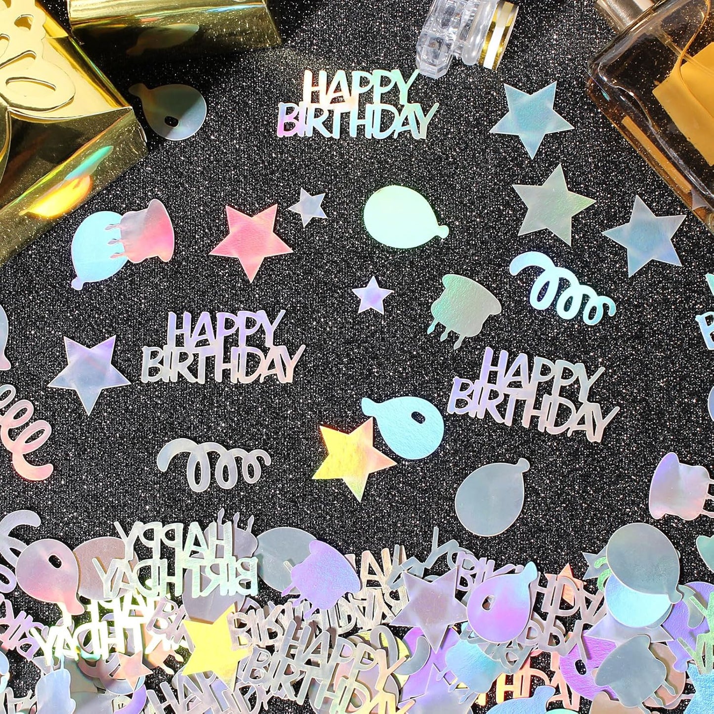 Happy Birthday Confetti for Table Iridescent Balloon Star Shaped Table Scatter Suitable for Disco Themed Birthday/Anniversary Party Decorations