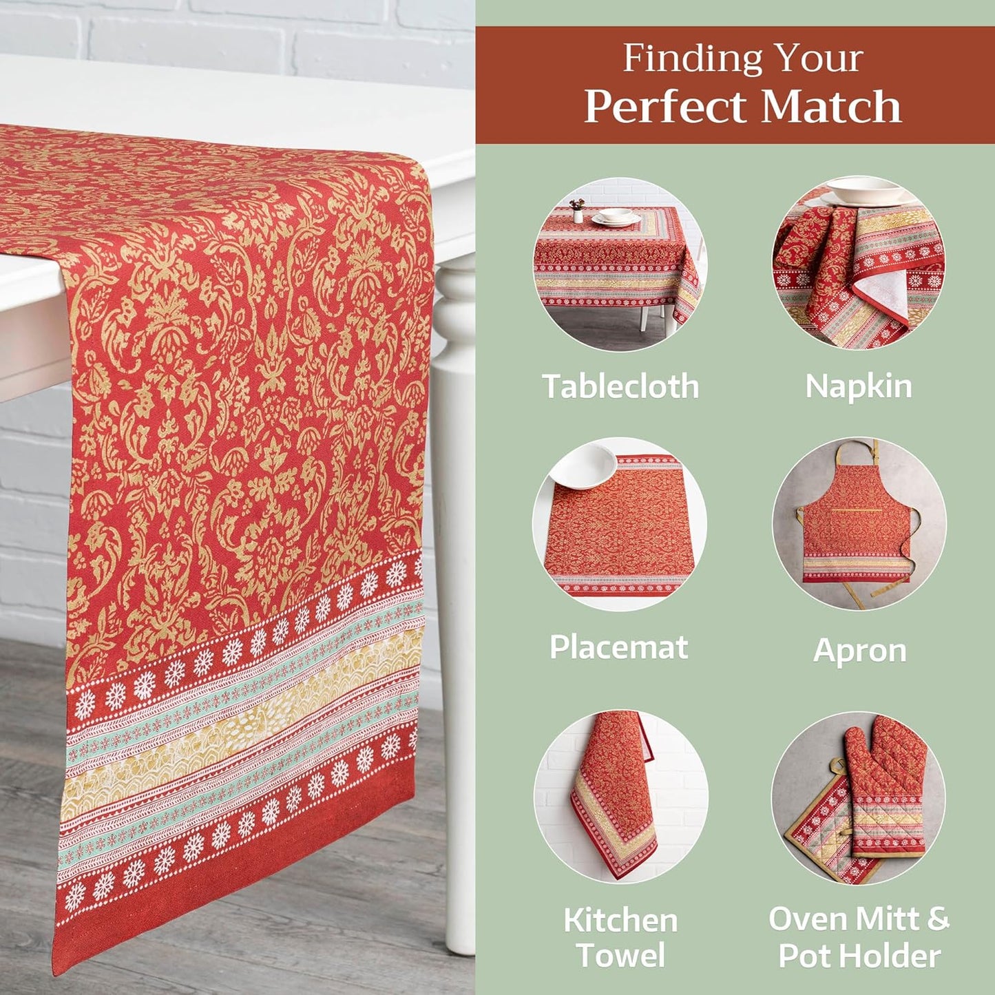 Maison d' Hermine Table Runner 100% Cotton Single Layer Table Runners 108 inches Long for Thanksgiving Christmas Decorations Home Kitchen Dining Party Wedding (Sofia, 14.5" x 108")