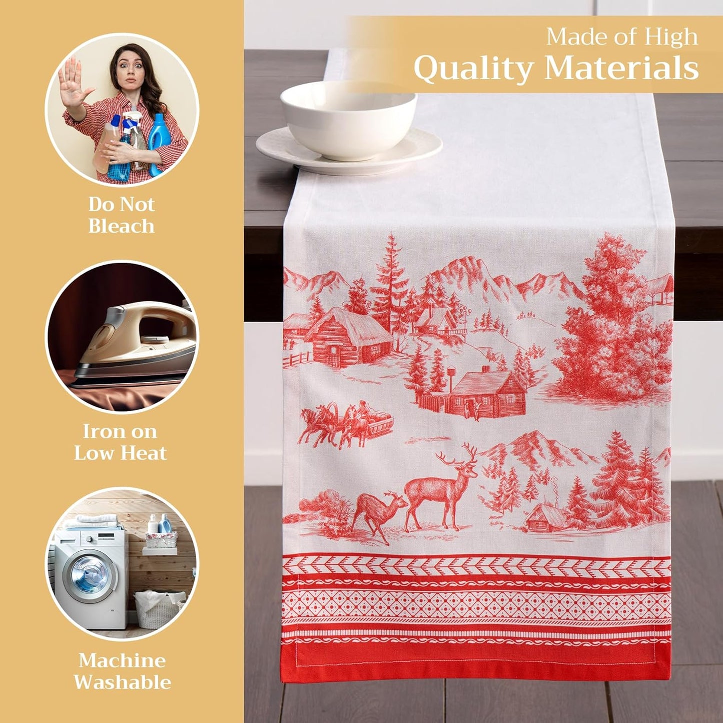 Maison d' Hermine Table Runner 100% Cotton Single Layer Table Runners 108 inches Long for Thanksgiving Christmas Decorations Home Kitchen Dining Party Wedding (Winter Jouy, 14.5" x 108")