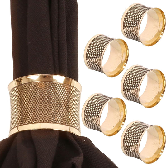 Brass Base Artistic Handcrafted Beautiful Round Shape Large Size Party Dining Table Napkin Holders in Antique Gold Tone. (Set of 6).