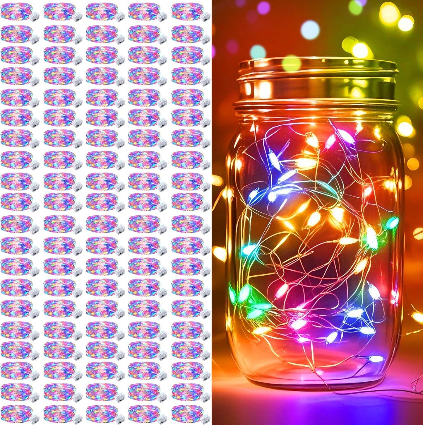 pozzolanas 100 Pack Multicolor Battery Operated String Lights - 7ft Waterproof Fairy Lights with 20 LEDs for Home, Mason Jar, Party, Wedding, Halloween, Christmas Decorations