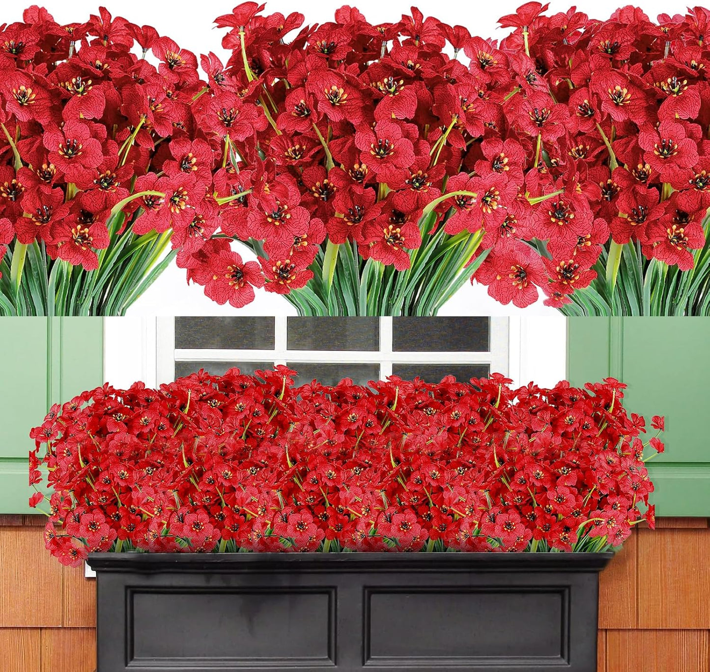 AmyHomie 20 Bundles Artificial Flowers for Outdoor UV Resistant Faux Flowers No Fade Fake Plastic Plants Garden Porch Window Box Decorating(Red)