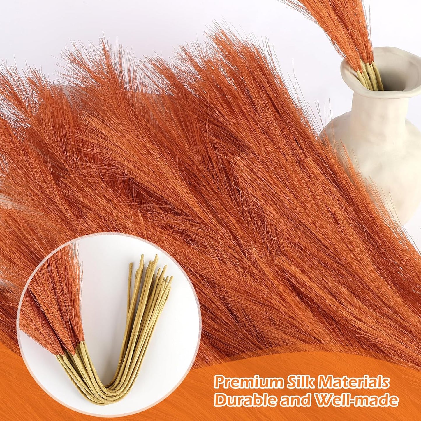 Orange Pampas Grass Decor 30 Pcs 21.7 Inch Faux Pampas Grass Bulk Artificial Dried Flowers Small Vase Filler Pompas Grass.