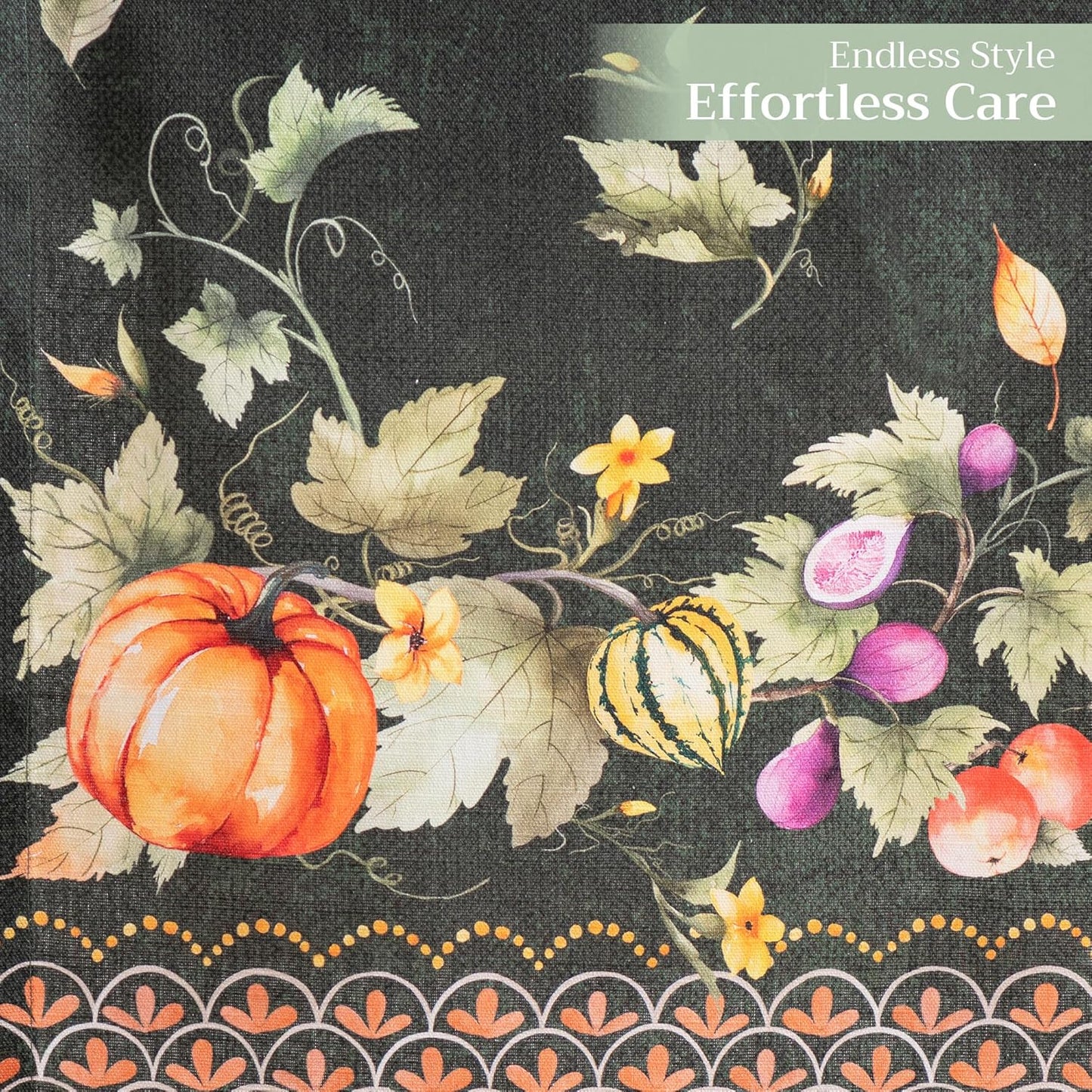 Maison d' Hermine Table runner 100% Cotton Double Layer Table Runners 72 inches long for Thanksgiving Christmas Decorations Home Kitchen Dining Party Wedding (Pumpkin Garden - Dark Green, 14.5" x 72")