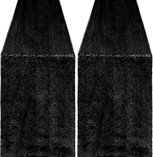 2 Packs 12 x 72 inches Sequin Table Runner, Black Glitter Table Runner for Birthday Party Supplies Wedding Engagement Baby Shower Holiday Celebration Event Decorations