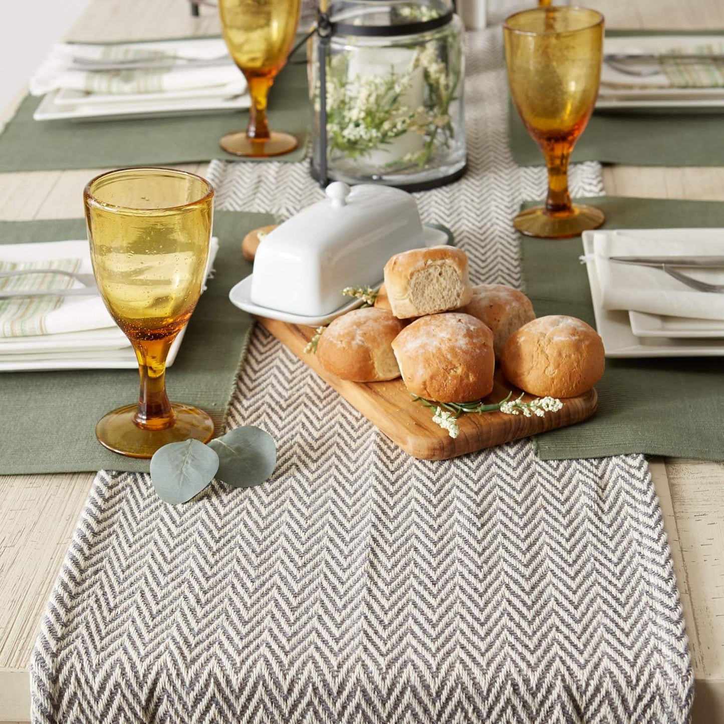 DII Woven Basic Tabletop Collection Chevron Table Runner, 15x72, Gray