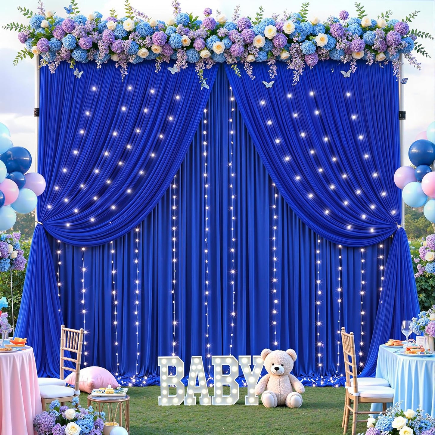 Royal Blue Tulle Backdrop Curtain for Parties Wedding,10ft x 10ft Wrinkle Free Curtain Backdrop,2 Layer Drapes for Backdrop,Polyester Wedding Back Drop for Bridal Shower Birthday Baby Shower