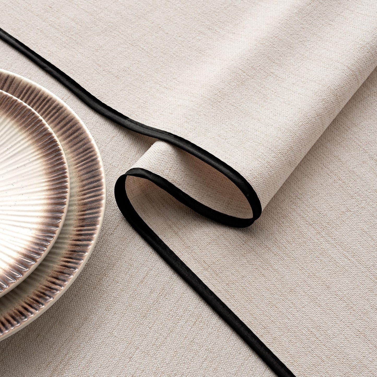 MIULEE Natural-Black Linen Tablecloth 60x104 Inch Rectangle Table Cloth Waterproof,Stain Resistant & Wrinkle Resistant for Dining Party Wedding