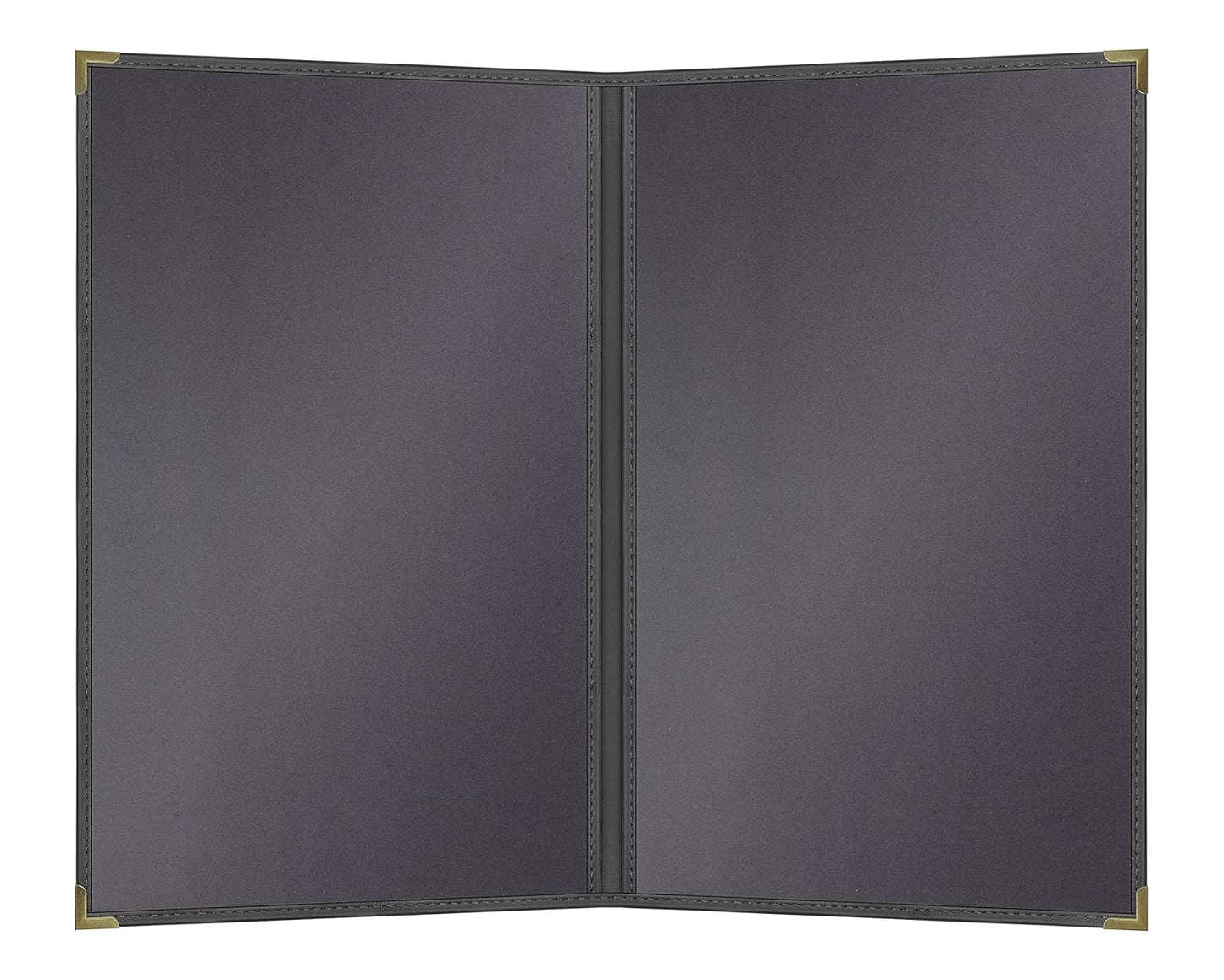 Goodsmart Pajco Style Restaurant Menu Covers – Pack of 10, Side-Loading Menu Holders, Single Stitched Edge, Clear Vinyl Menu Sleeves, Leatherette Trim, Gold Corners, Black, 2 View (8.5" x 14")