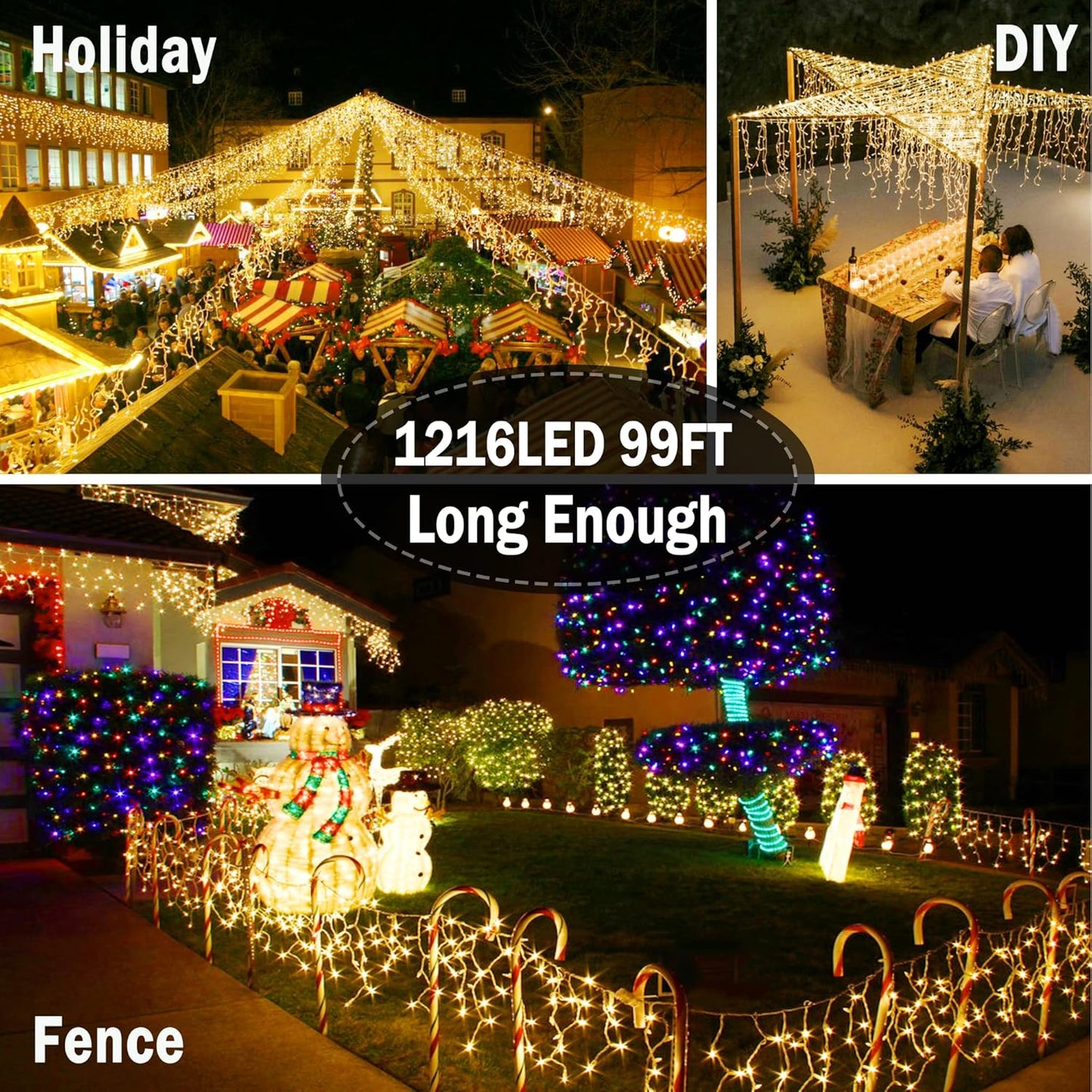 KNONEW 99ft 1216 LED Christmas Lights Outdoor Decorations with 228 Drops, 8 Modes Curtain Fairy String Light, Clear Wire LED String Light Indoor Decor for Wedding Party Christmas