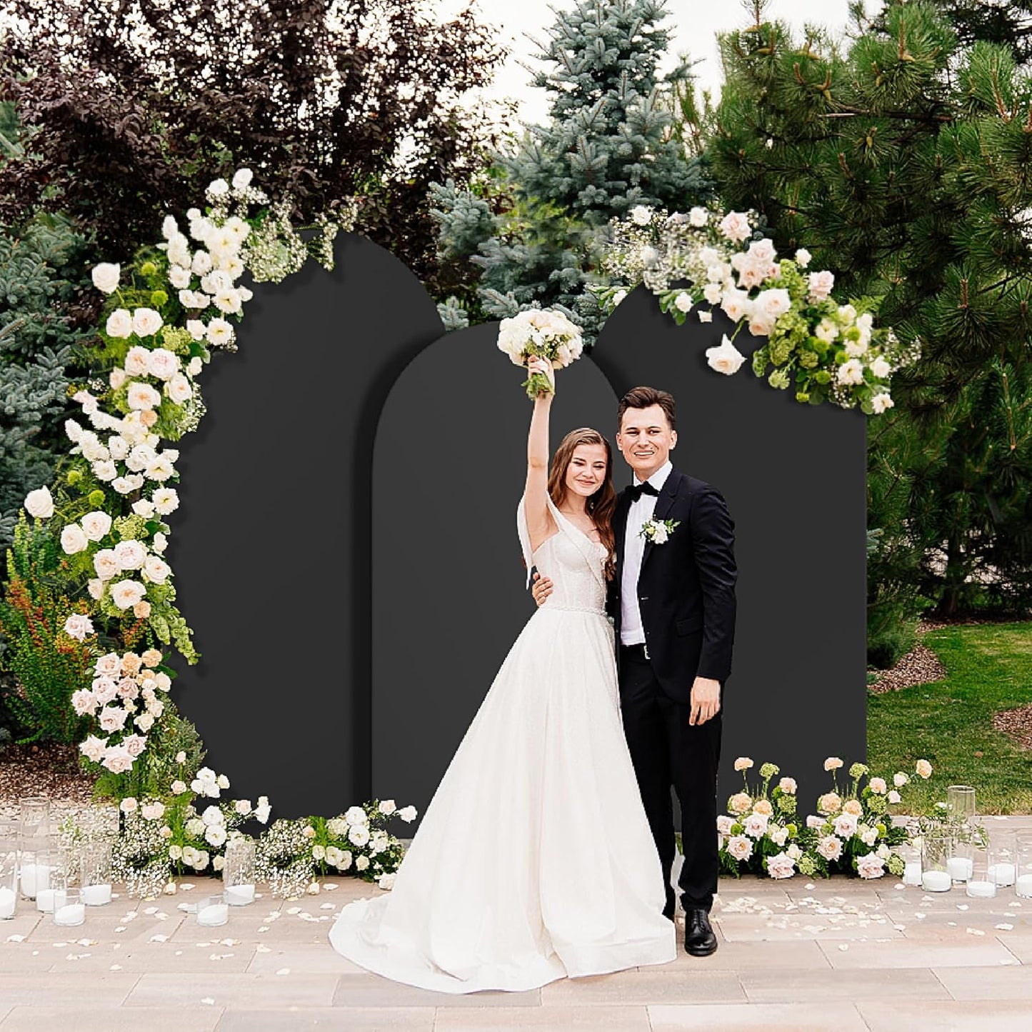 Spandex Anti Wrinkle Arch Backdrop Cover - High Elastic Fitted Arch Stand Cover Set of 3, Black Round Top Chiara Backdrop For Wedding Birthday Party Garden Decor 6Ft, 6.6Ft, 7.2Ft