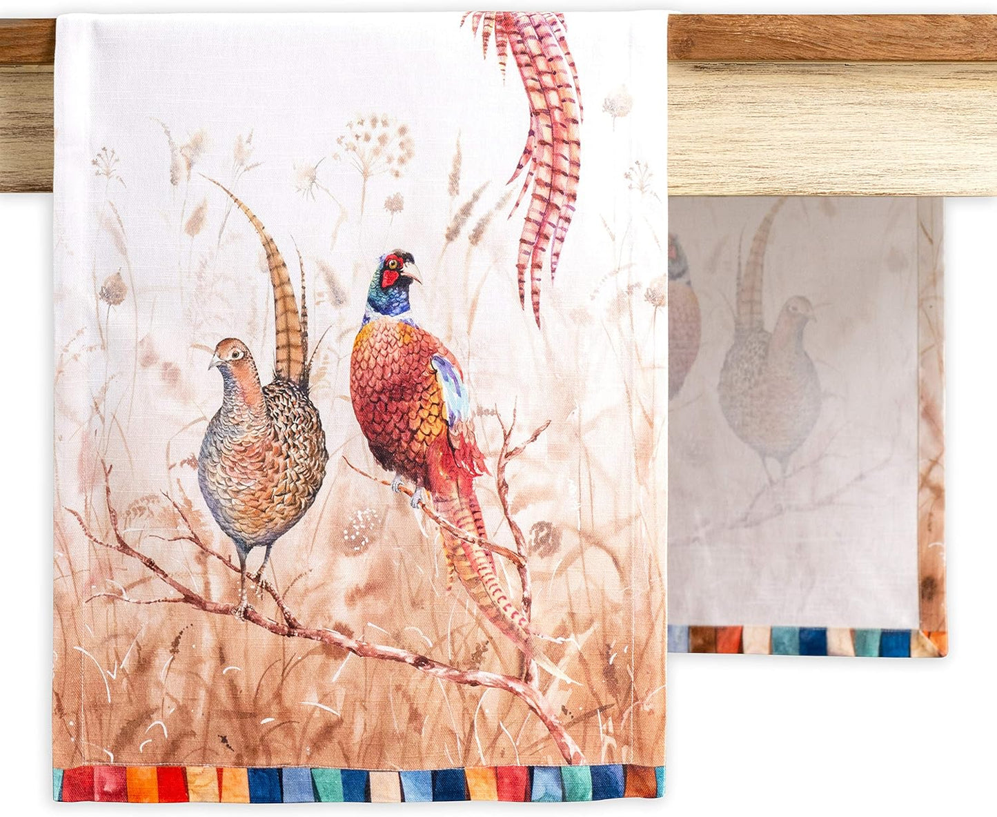 Maison d' Hermine Table Runner 100% Cotton Single Layer Table Runners 36 inches Long for Thanksgiving Christmas Decorations Home Kitchen Dining Party Wedding (Faisan D'Automne, 14.5" x 36")