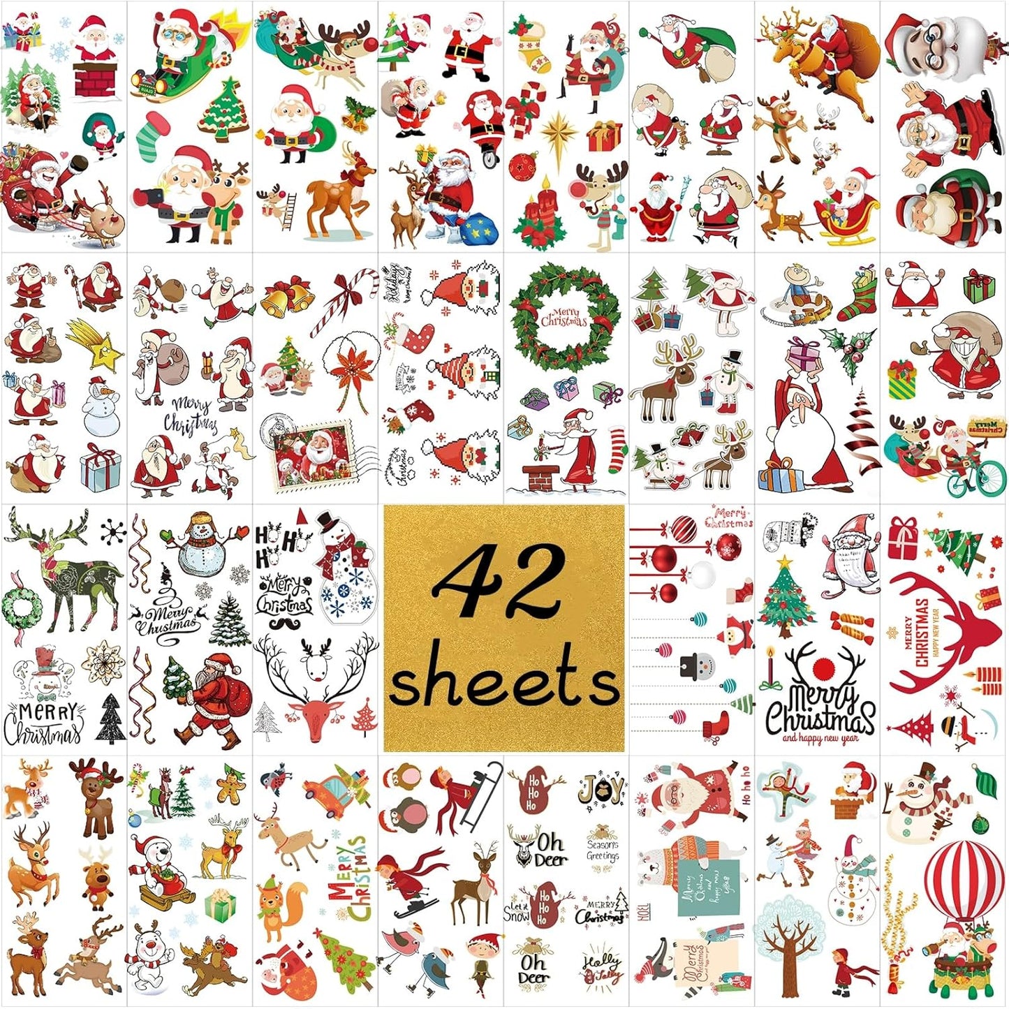 42 Sheets Christmas Temporary Tattoos for Kids - 260+ PCS Christmas Tattoos Cute Designs for Merry Christmas Party Favors, Stocking Stuffer, Christmas Eve Gift, Tree Lights, Santa for Christmas Party