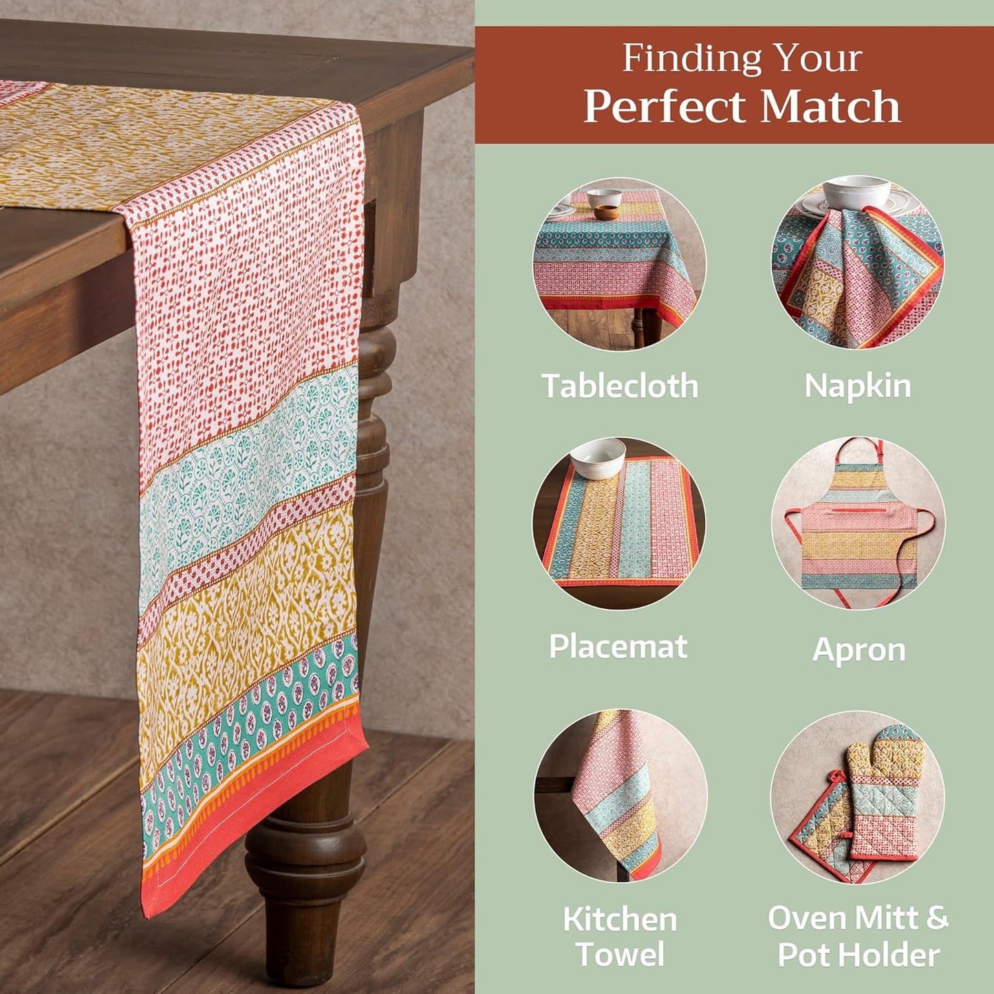 Maison d' Hermine Table Runner 100% Cotton Single Layer Table Runners 72 inches Long Decorative for Home Kitchen Dining Party Baby Shower Wedding Bridal Shower Spring Summer (Provence, 14.50" x 72")