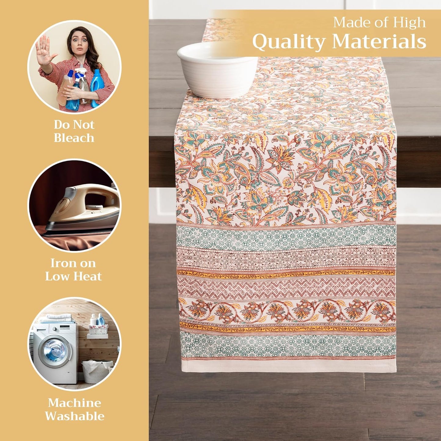 Maison d' Hermine Table Runner 100% Cotton Double Layer Table Runners 72 inches Long for Thanksgiving Christmas Decorations Home Kitchen Dining Party Wedding (Nila, 14.5" x 72")