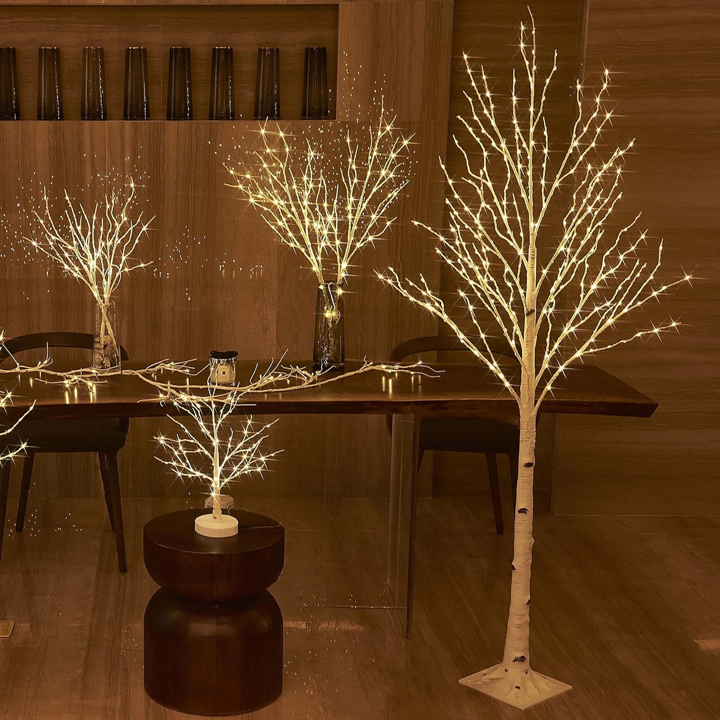 BAOLITVINE Birch Branch Lights with Timer Battery Operated 100 LED Fairy Lights, Lighted Willow Branches 32IN for Home Bedroom Fireplace Christmas Decoration Inside Outdoor