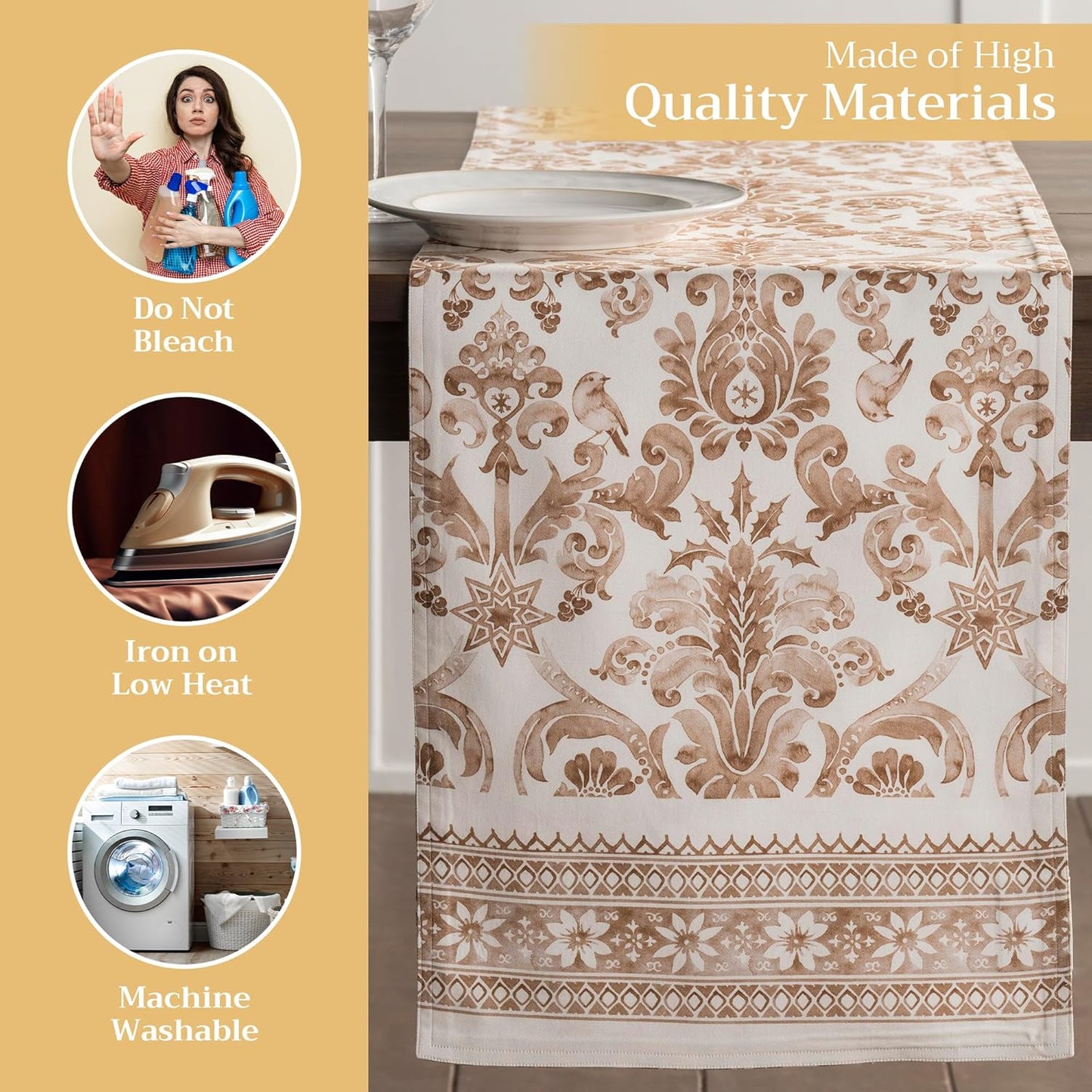 Maison d' Hermine Table Runner 100% Cotton Double Layer Table Runners 72 inches Long for Thanksgiving Christmas Decorations Home Kitchen Dining Party Wedding (Allure, 14.5" x 72")