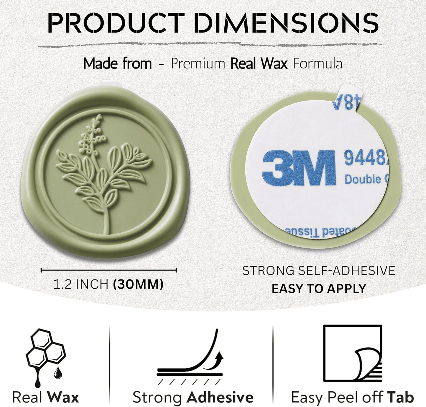 Sage Green Wax Seal Stickers (60 Pcs, 3 Designs in 1 Pack) Premium Envelope Seal Stickers Wedding Invitation Envelopes, Adhesive Wax Seals Perfect for Seating Chart, Gift Wrapping