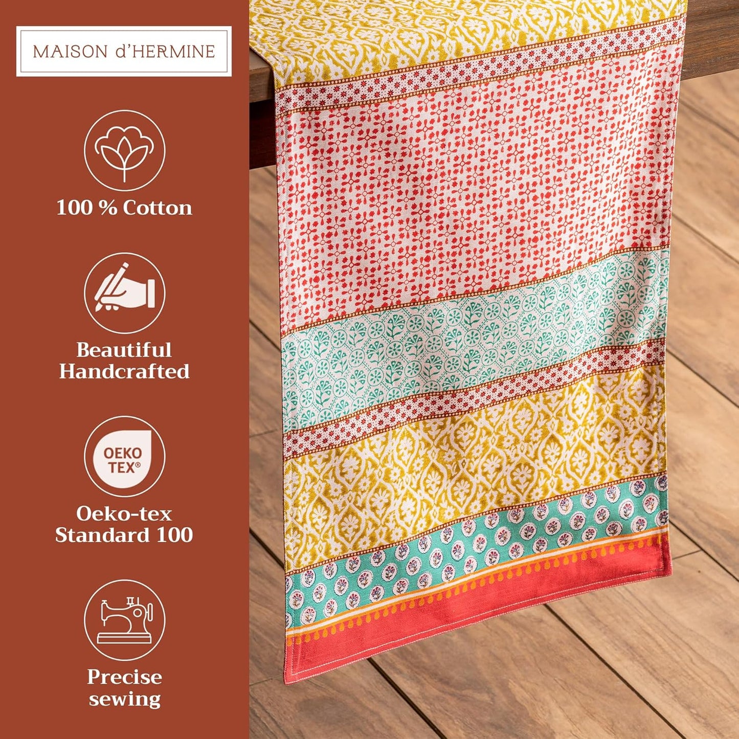 Maison d' Hermine Table Runner 100% Cotton Double Layer Table Runners 72 inches Long Decorative for Home Kitchen Dining Party Baby Shower Wedding Bridal Shower Spring Summer (Provence, 14.50" x 72")
