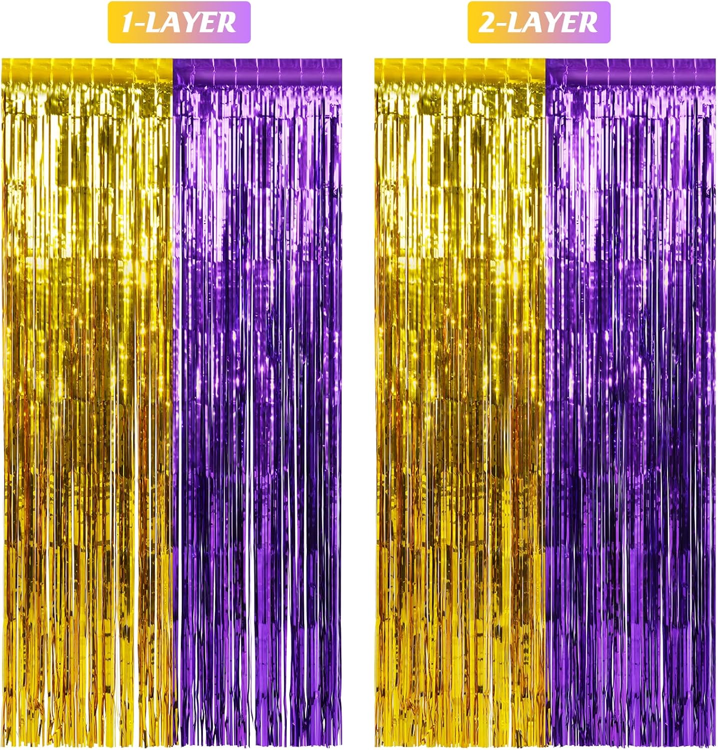 3Pack 3.3Ft x 6.6Ft Graduation Foil Fringe Curtain Backdrop Decorations, Purple Gold Metallic Tinsel Foil Streamers Curtain Photo Booth Background for Graduation Prom Wedding Birthday Party Decoration