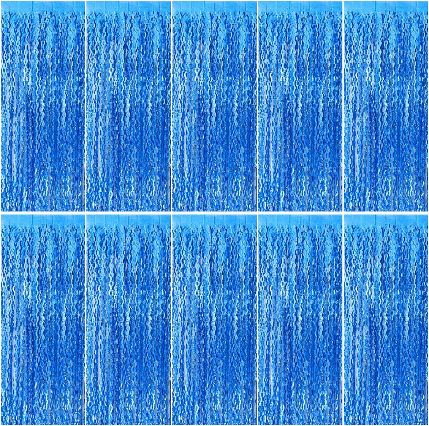 Blue Backdrop Wavy Tinsel Foil Fringe Curtains for Parties Sparkle Metallic Wavy Blue Birthday Decorations for Streamers Party Decorations Photo Booth Props Birthday Ocean Party Decor Supplies