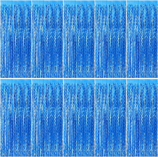 Blue Backdrop Wavy Tinsel Foil Fringe Curtains for Parties Sparkle Metallic Wavy Blue Birthday Decorations for Streamers Party Decorations Photo Booth Props Birthday Ocean Party Decor Supplies