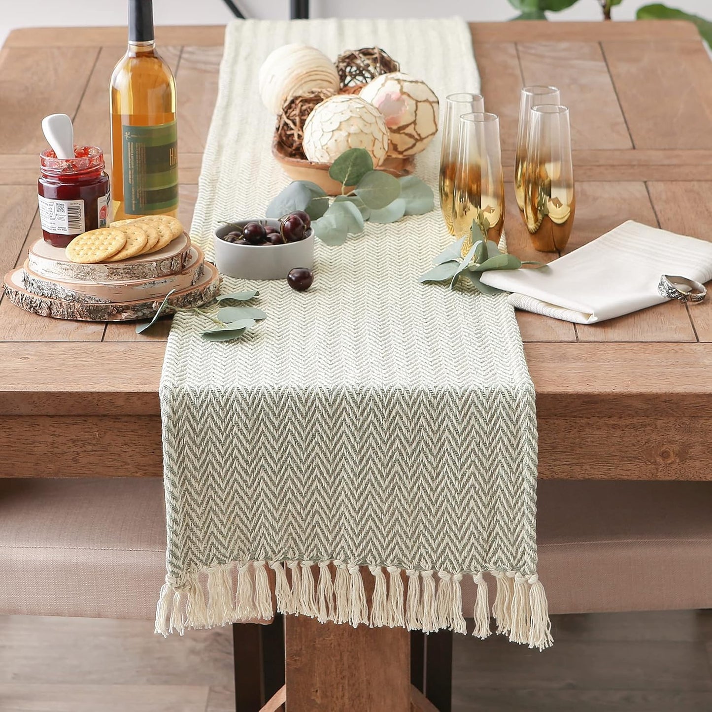 DII Woven Basic Tabletop Collection, Chevron Table Runner, 15x108, Artichoke