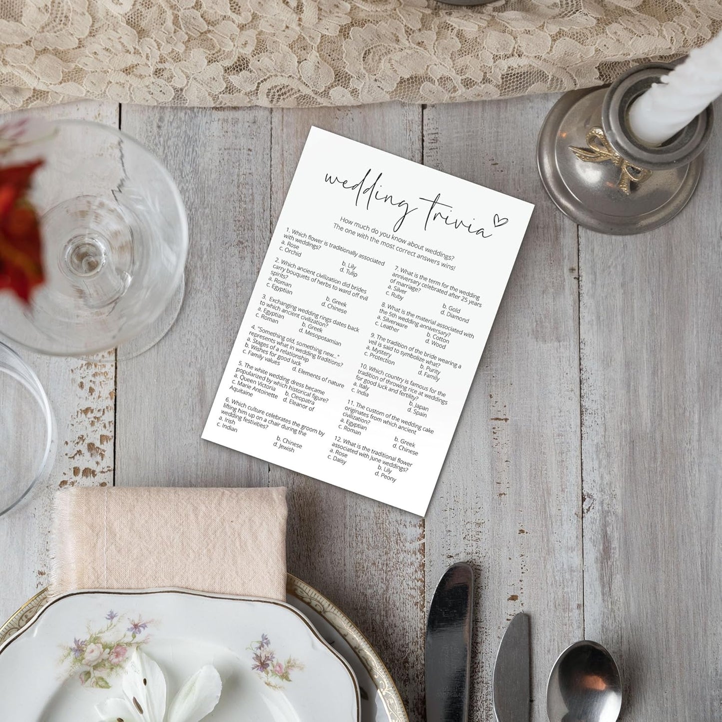 Bridal Shower Games, Wedding Trivia, 25Pcs Minimalist White Double-Sided Bridal Game Cards with 1 Answer Key, Wedding Shower Games for Guests, Engagement Bachelorette Party Supplies - A08