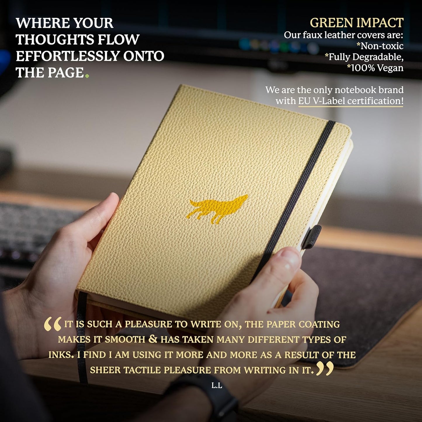 Dingbats A5 Wildlife Notebook Journal Hardcover, Cream 100gsm Ink-Proof Paper, 6.1 x 8.5 inches, 192 pages (Cream Wolf, Lined)