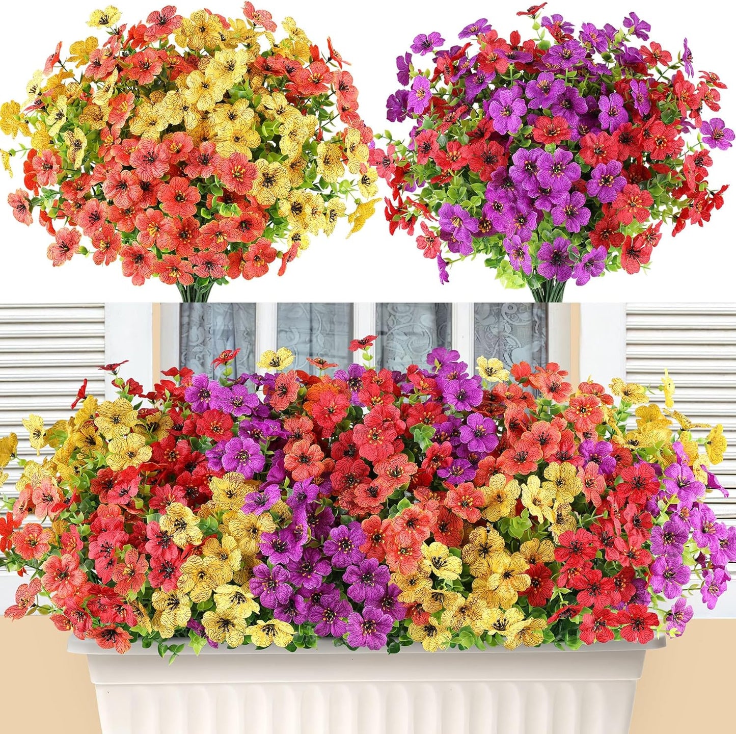 AmyHomie 16 Bundles Artificial Flowers for Outdoor Outside Spring Summer Decoration UV Resistant Faux Flowers No Fade Fake Plastic Plants Garden Porch Window Box Decorating