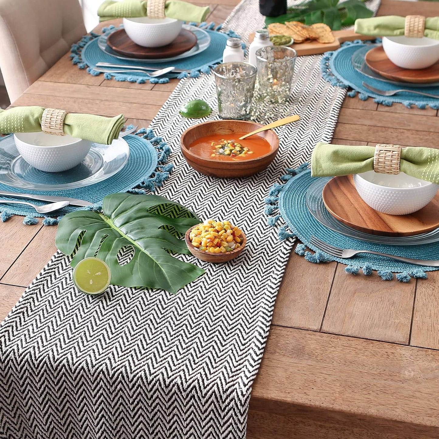 DII Woven Basic Tabletop Collection, Chevron Table Runner, 15x108, Black