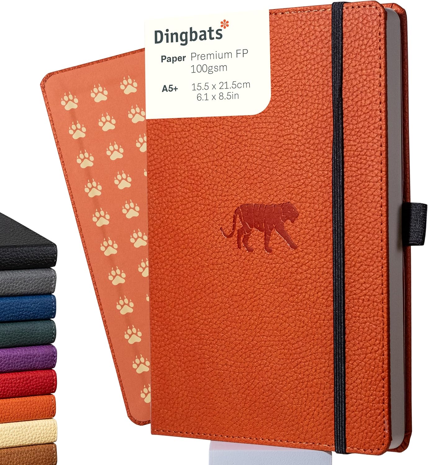 Dingbats* Wildlife Grid Writing Journal Notebook A5 - Vegan Leather Hardcover - Ideal for Work, Travel - Pocket, Elastic Closure, & Bookmark