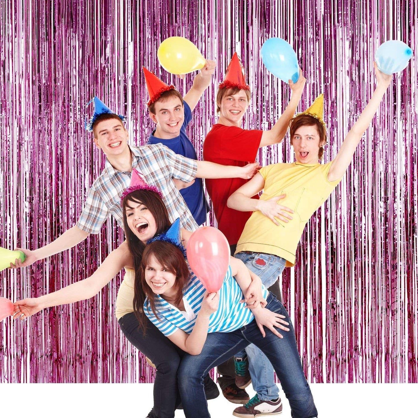 BEISHID 2 Pcs Pink Door Streamers Tinsel Curtain Party Streamers Backdrop Fringe Foil Wall Background for Birthday Christmas Wedding Pink Girls Valentine's Day Party Decoration(3.28 ft x 6.56 ft)